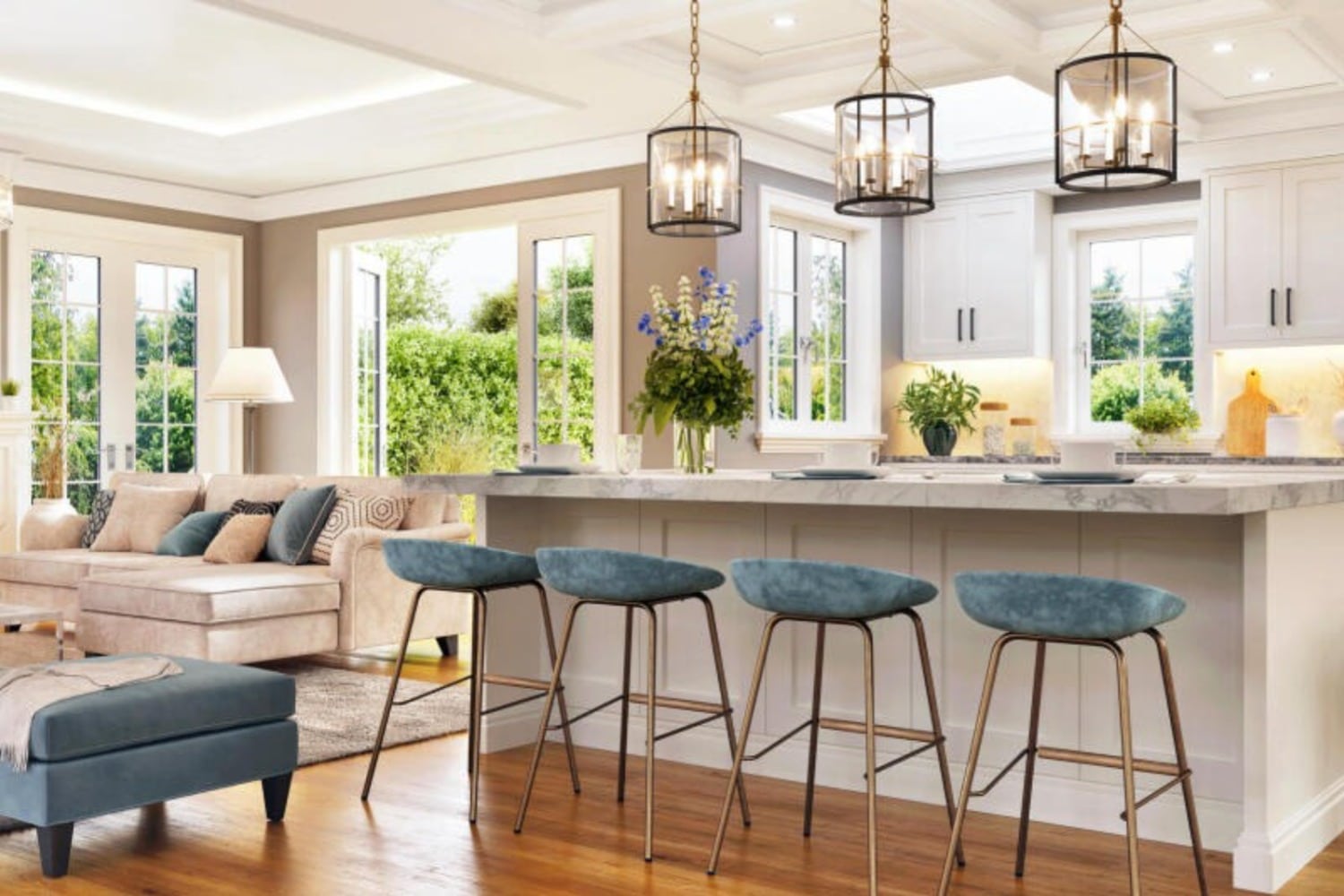 Elegant Open Concept Living Room and Kitchen