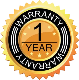 Gold 1-year labour warranty badge with circular seal design.