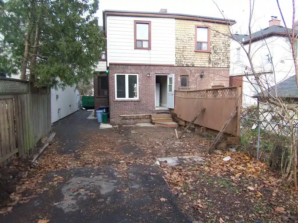 Backyard before — overgrown and neglected