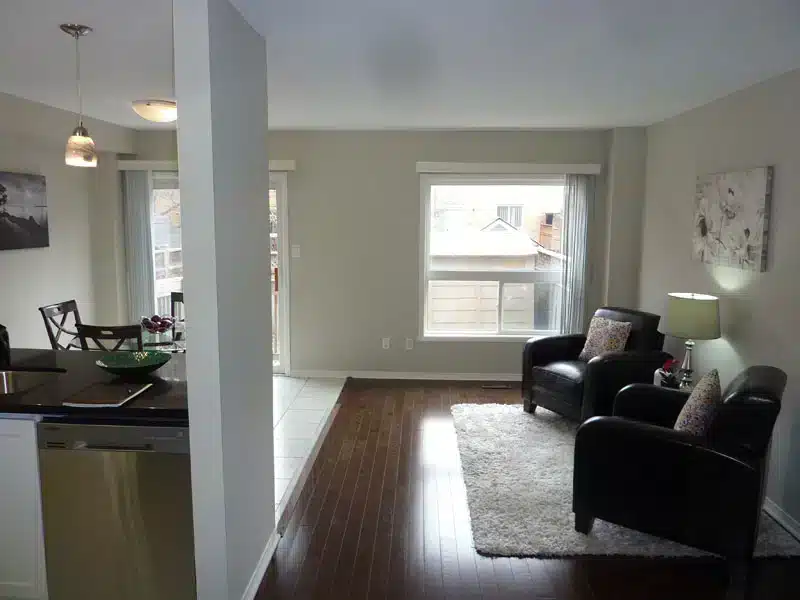 Living room after — decluttered, cleaned and staged