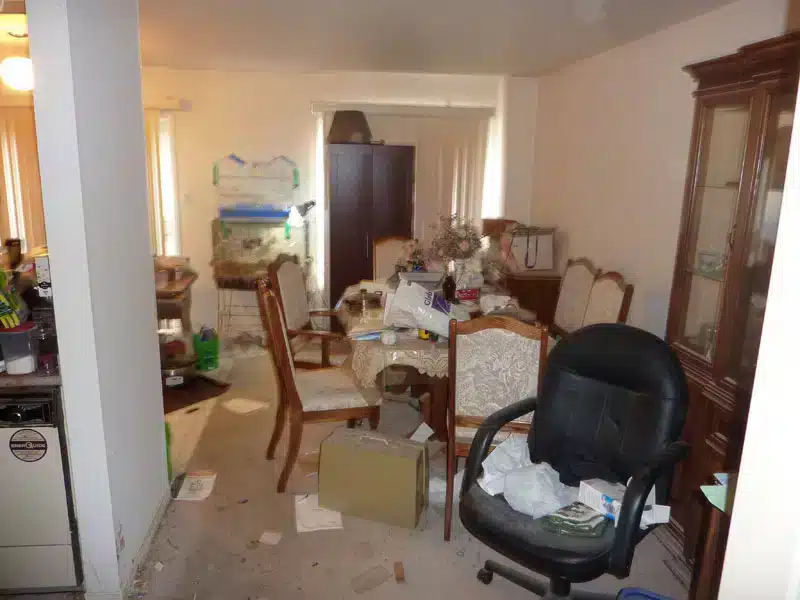 Living room before — cluttered and overwhelming